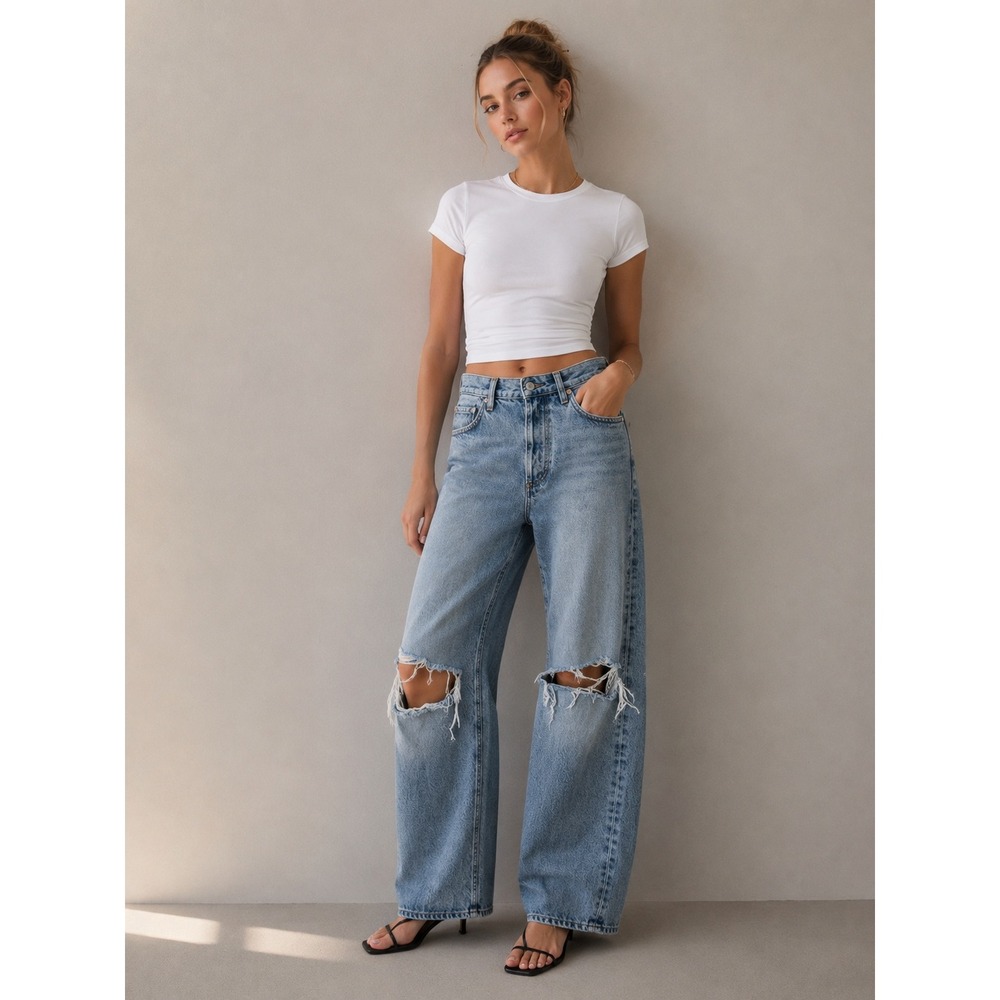 Citizens Of Humanity Light Blue Distressed Wide Leg Jeans